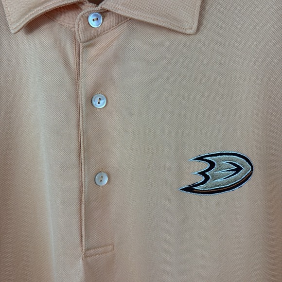 Anaheim Ducks Peter Millar Polo Shirt Men's L Orange Cream Performance NHL - Picture 4 of 8